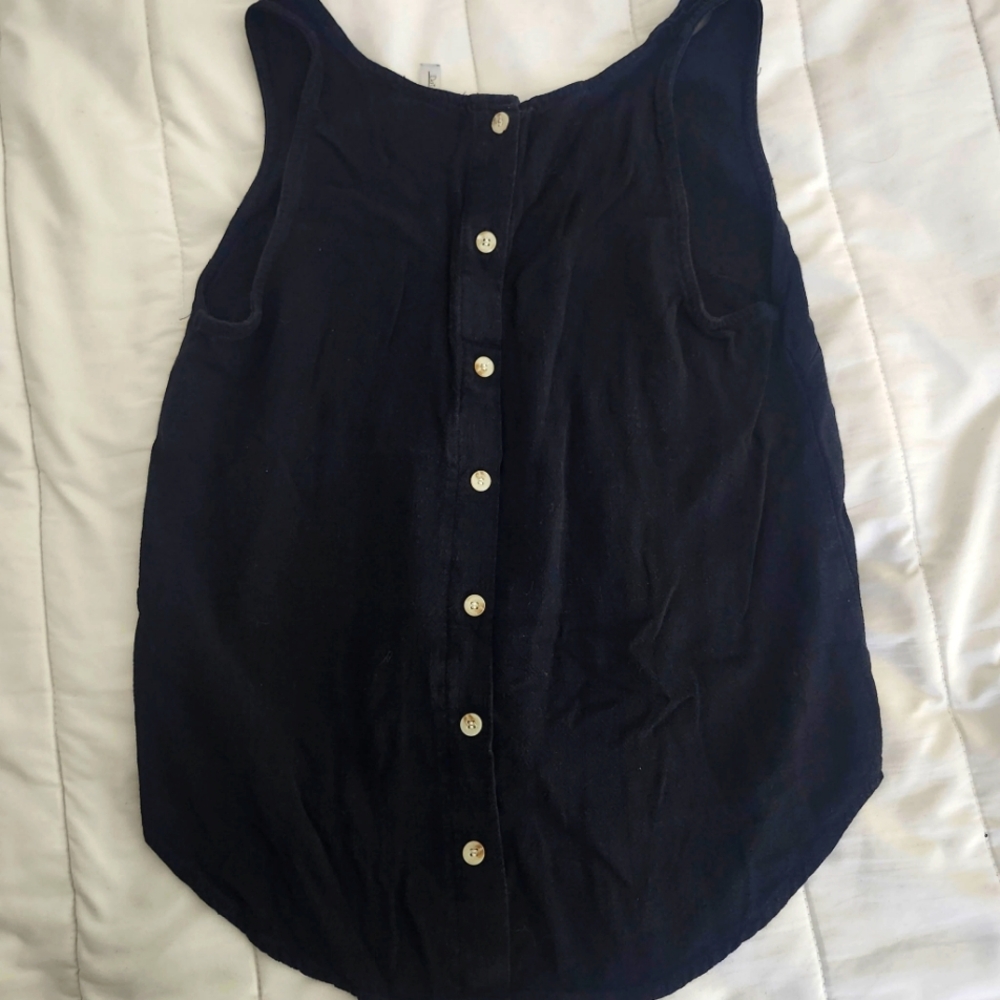 Black Buttoned Tank Top with Bib Collar